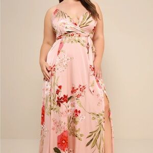 XL NWT Lulus Blush Pink Floral Spaghetti Strap Maxi